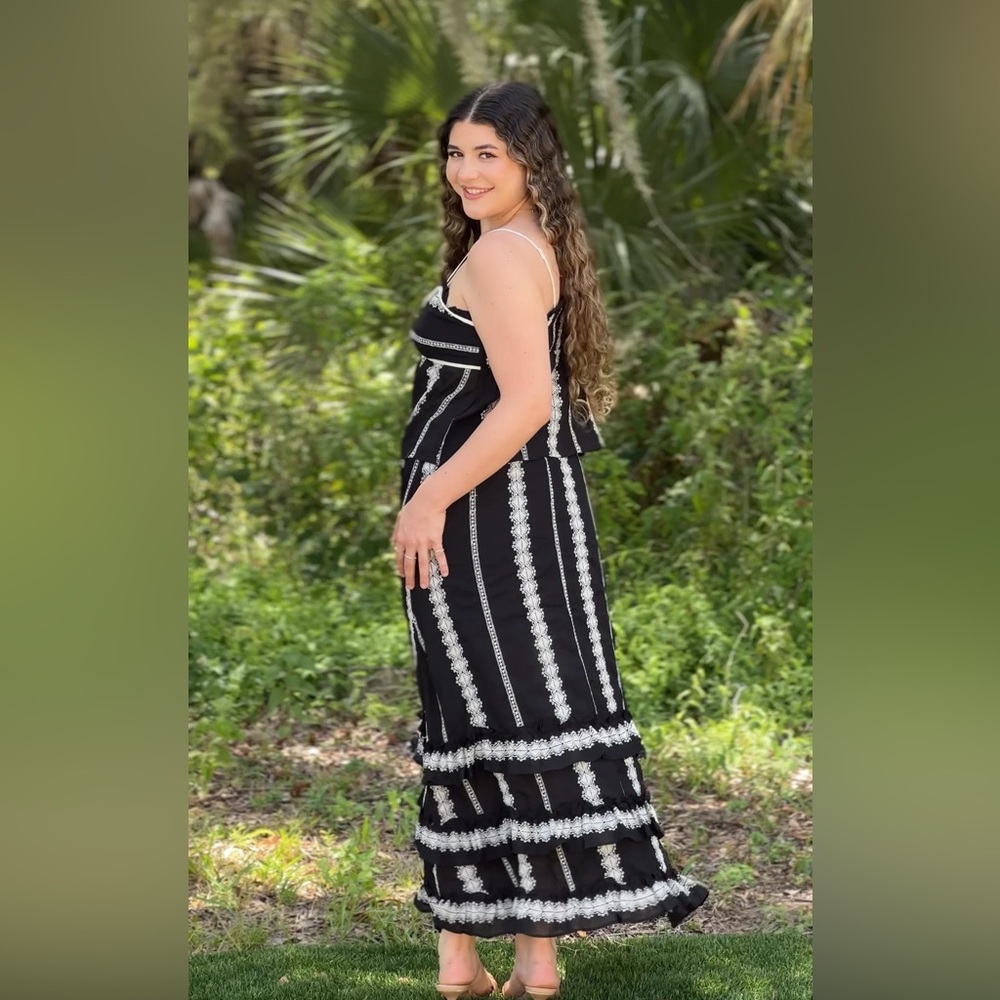 Black and White Striped Two Piece Set